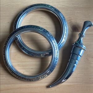 Silver Kara (2) and Kirpan. Sikh Faith Spiritual Pieces.